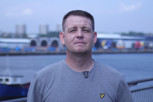 Peter Henderson standing on Hebburn riverside